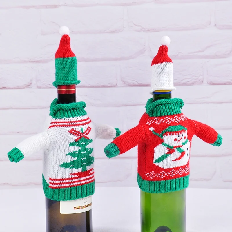BSCI SJ0179 factory Various Christmas Qualified Wine Bottle Cover Set Knitted MIni Colorful