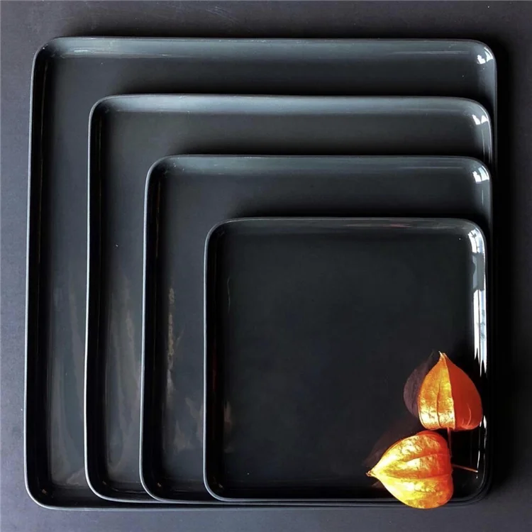 Various sizes square shape grey cheap ceramic food serving plate for hotel restaurant