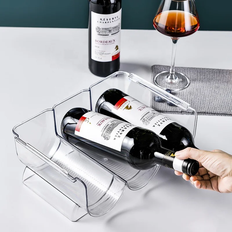 Modern Stackable Clear Plastic Wine Bottle Holder Stand for Kitchen Countertops Pantry Fridge