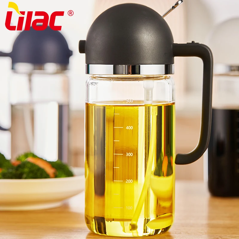 Lilac BSCI SGS LFGB 600ml top automatic 2 in 1 olive oil sprayer bottle mist glass olive oil dispenser