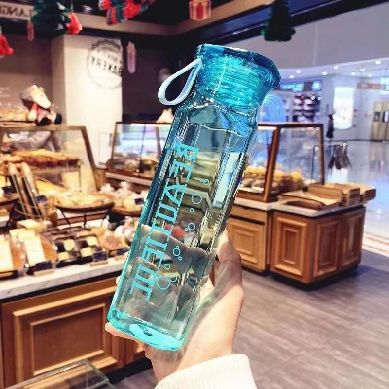 Diamond-shaped water cup portable students conveniently glass personalized transparent printed logo with cover.