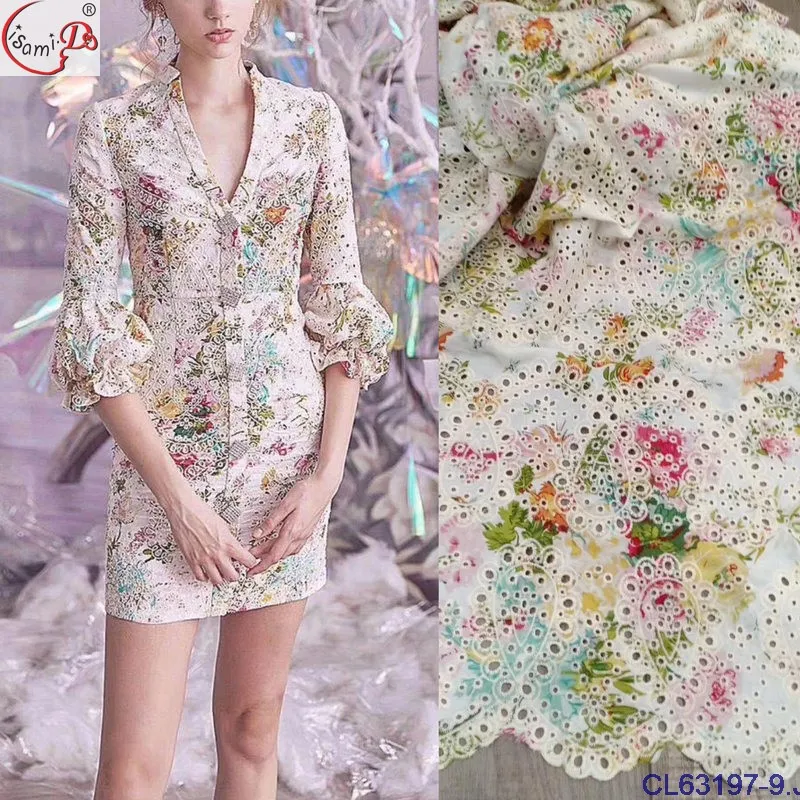 CL63197 100% хлопок с вышивкой ушками мягкая швейцарская вуаль с цветным принтом дизайнерская кружевная ткань chowleedee