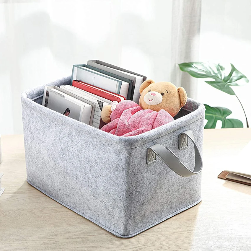 Folding Storage Basket Felt Fabric Storage Boxes Organizer Containers with Handles for Nursery Toys Clothes Towels Magazine
