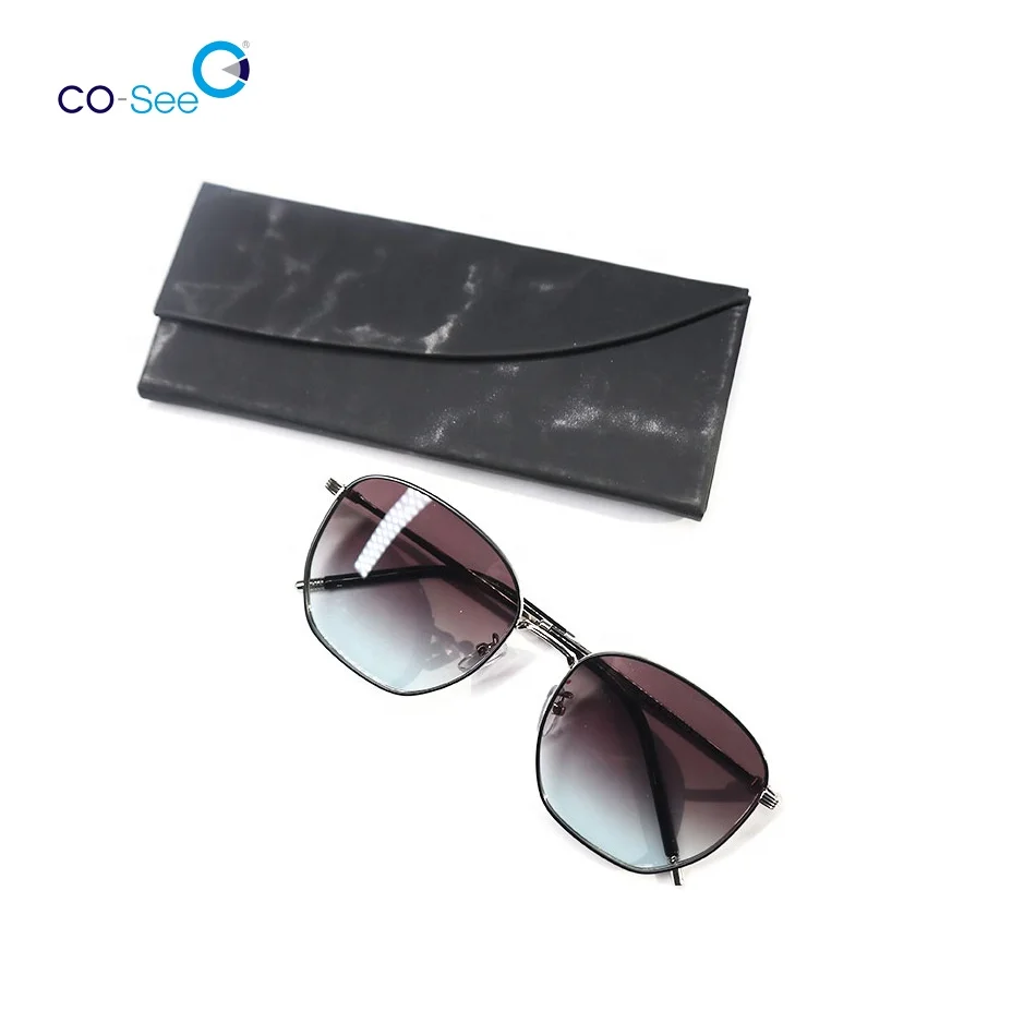 Luxury Marble Pattern PU Leather Triangle Folding Sunglasses Case Magnetic Reading Glasses Case