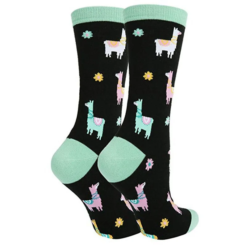 Funny Animal Llama Church Christmas Socks for Women Men Cozy Cotton Alpaca Pattern Crew Socks