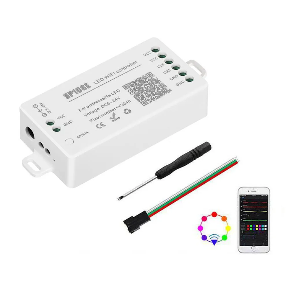 SP108E WIFI LED Controller Pixel SPI Addressable LED Strip Controller APP Remote Control 2048 Pixels