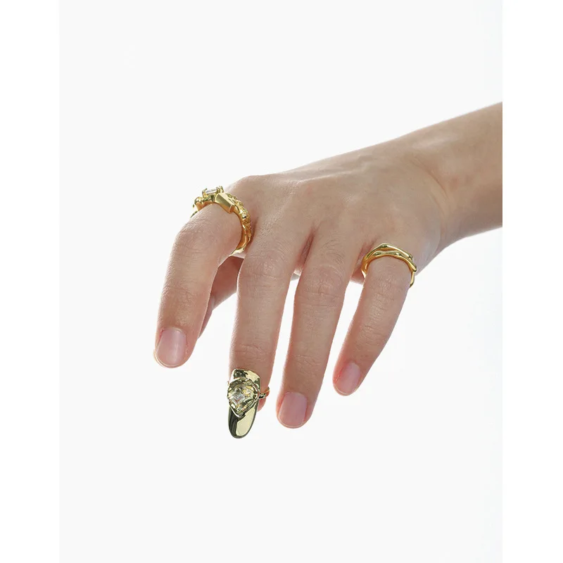 925 Sterling Silver Rings Punk Style 18K Gold Platinum Plated Zircon Full Cover Finger  Nail Tip Ring