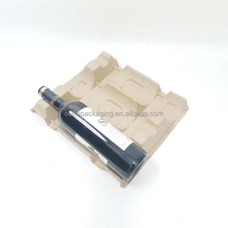 biodegradable eco Molded pulp wine bottle packaging inner tray wine bottle shipper tray paper pulp tray for wine bottles carrier