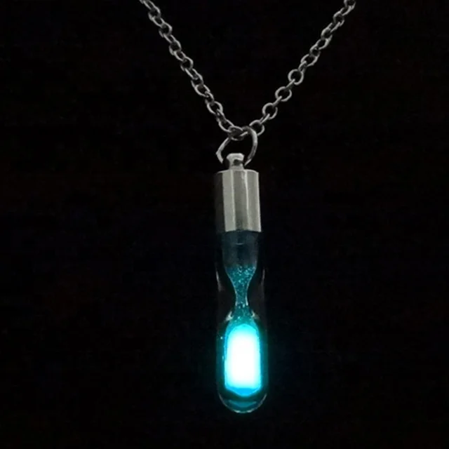Women Men Halloween Accessories Glow In The Dark Quicksand Wishing Hourglass Crystal Drift Bottle Jewelry Necklace