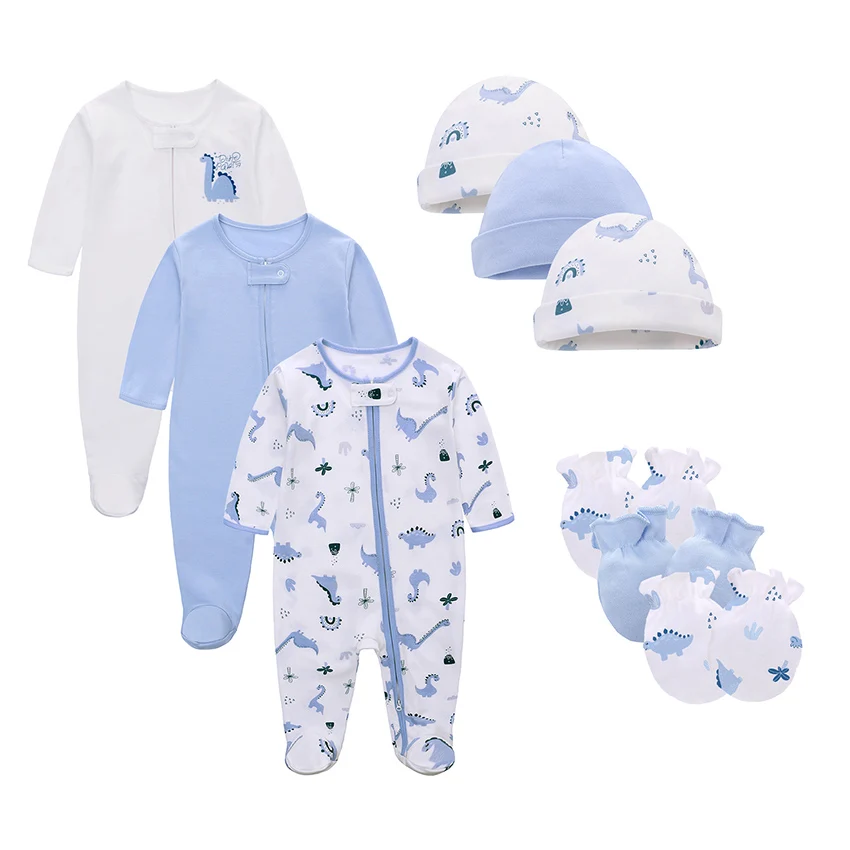 Custom cotton new born baby clothes 3 pack with toddler hats & caps mittens newborn baby clothes zipper baby winter clothes