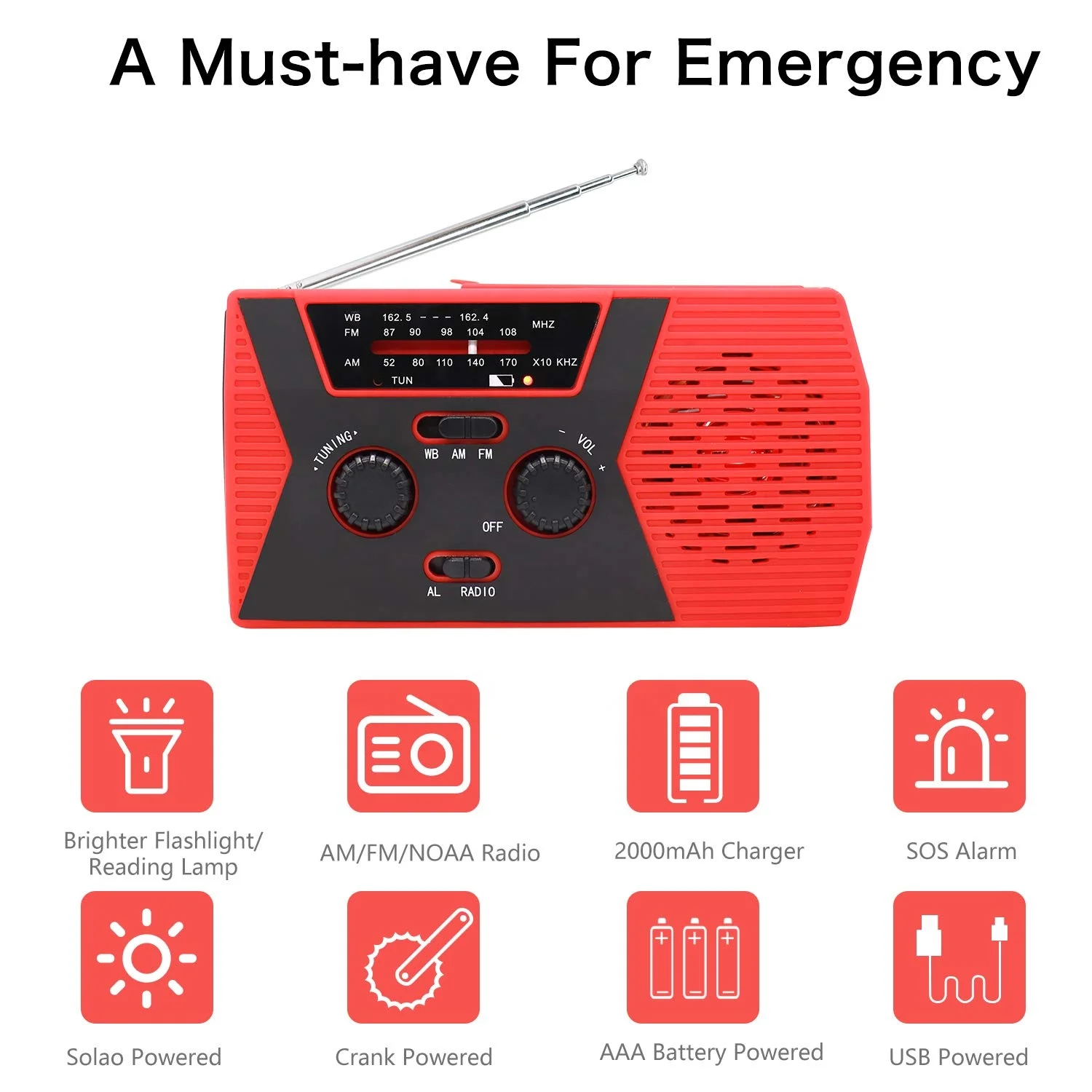 Portable Style and Rechargeable Battery Pack Power Supply survival kits am fm Weather alert Radio