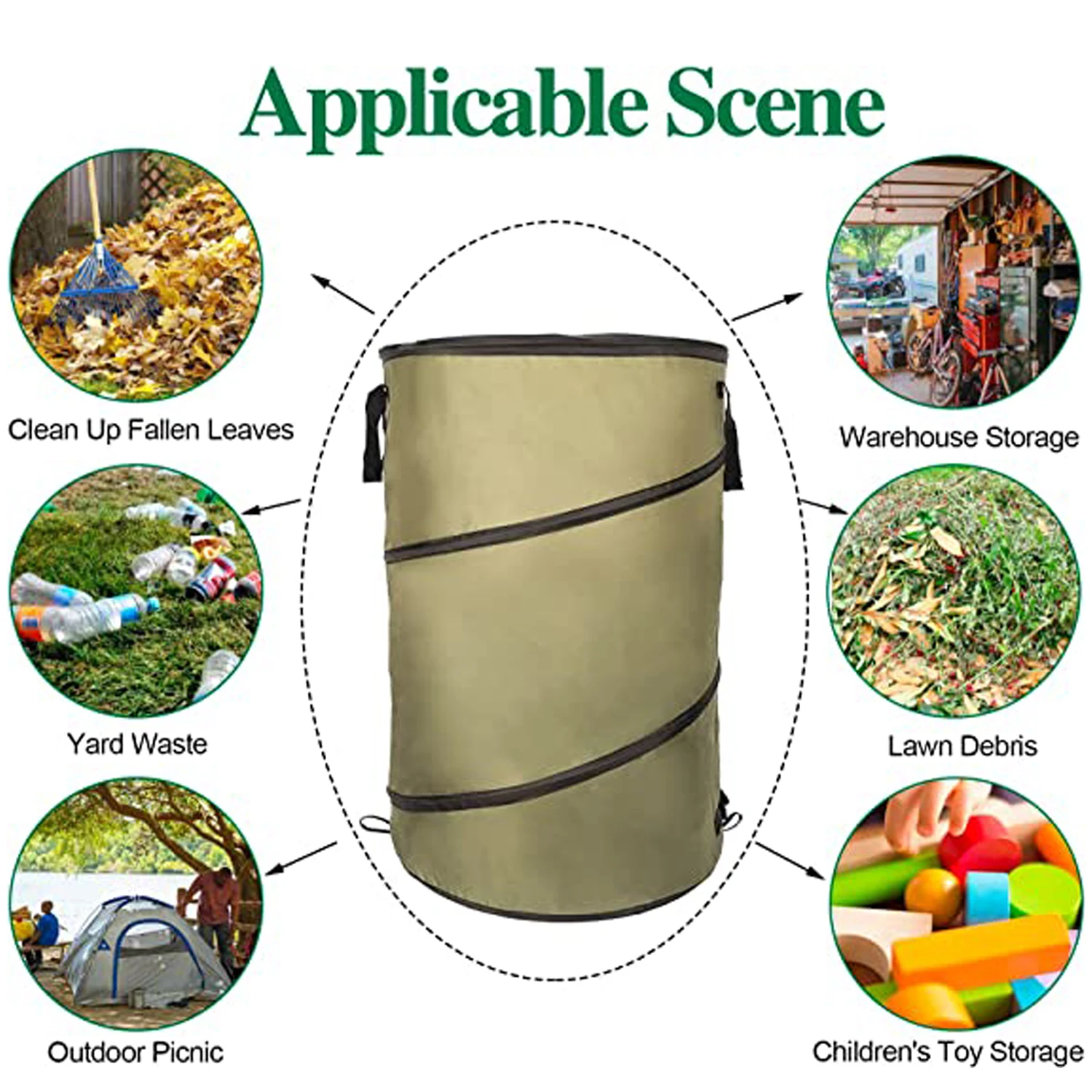 Customized Logo and Capacity Folding 30 Gallon Collapsible Toy Container Garden Camping Waste Pop up Leaf Bag