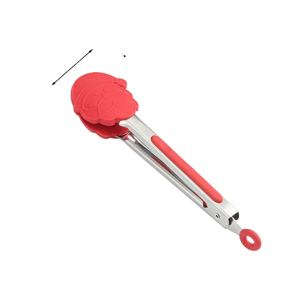 Christmas Themed  Silicone non-stick  locking  7 inch Kitchen grip flip tong