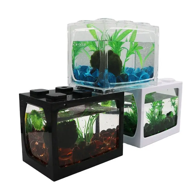 Mini Aquarium Fish Tank With Usb Led Lighting Small Aquarium Office Viewing Transparent Fish Tank