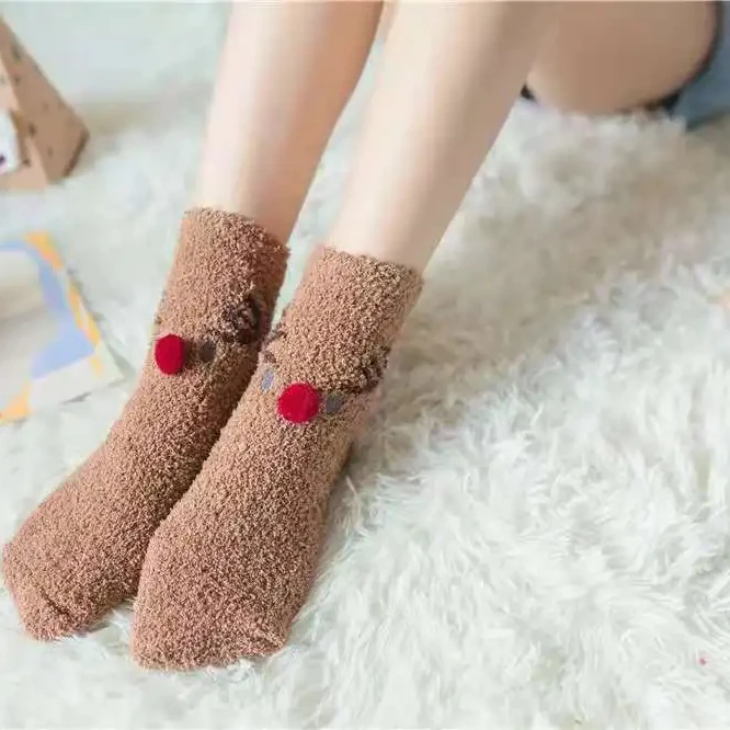 Special Holiday Christmas sock with Gift Box woman Girls Soft Fuzzy 3d Cute Animal Sleeping winter Warm slipper socks