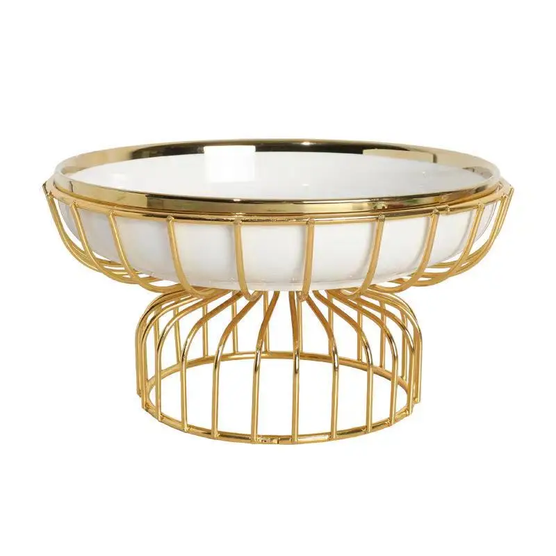 Handmade ceramic salad bowl, luxury fruit bowl for dessert Nordic style with metal rack