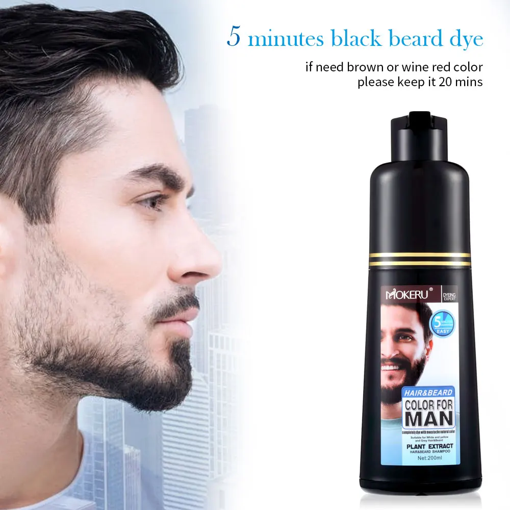 OEM Customize Black Shampoo Wholesale Mokeru 200ml 5 Mins Fast Black Hair Dye Shampoo for Men Hair Color and Beard Dye