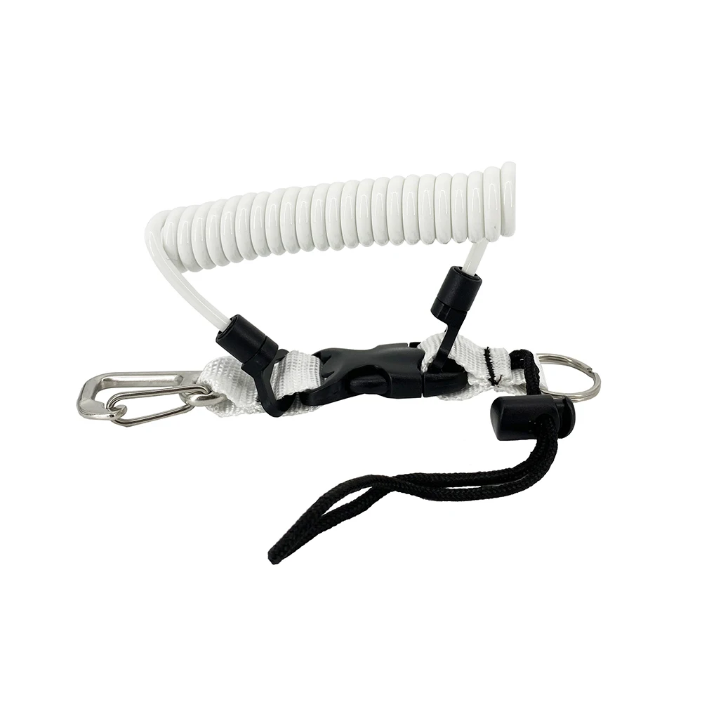 stainless steel wire coil lanyard with carabiner for underwater camera photo equipment