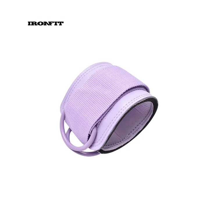 Fitness Double D Rings Violet Neoprene Padded Leather PU Ankle Straps