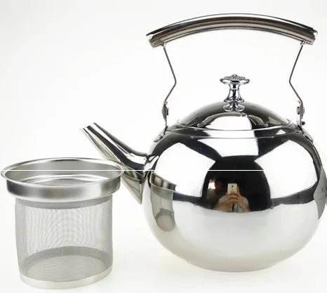 customization Stainless Steel Water Tea Coffee Pot with Infuser Strainer Teapot round shape 304 stainless steel tea kettle
