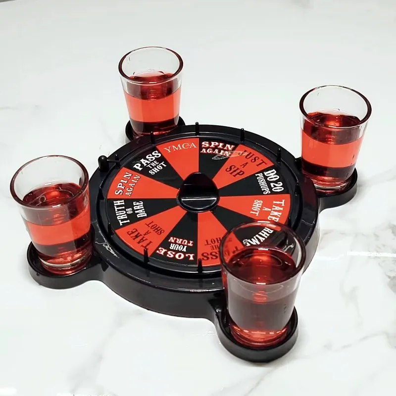 Unique Party Roulette Games Drinking Roulette Board Set With 4 Cup Shot Glasses For Bar Drinking