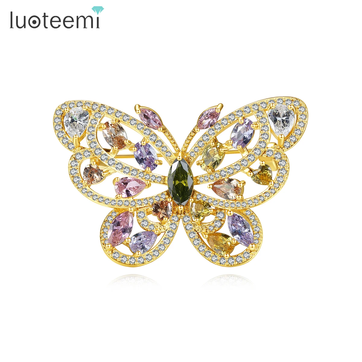LUOTEEMI Rainbow Colorful CZ Stone  Zircon Butterfly Jewelry Fashion Brooch Women Brooches Pin