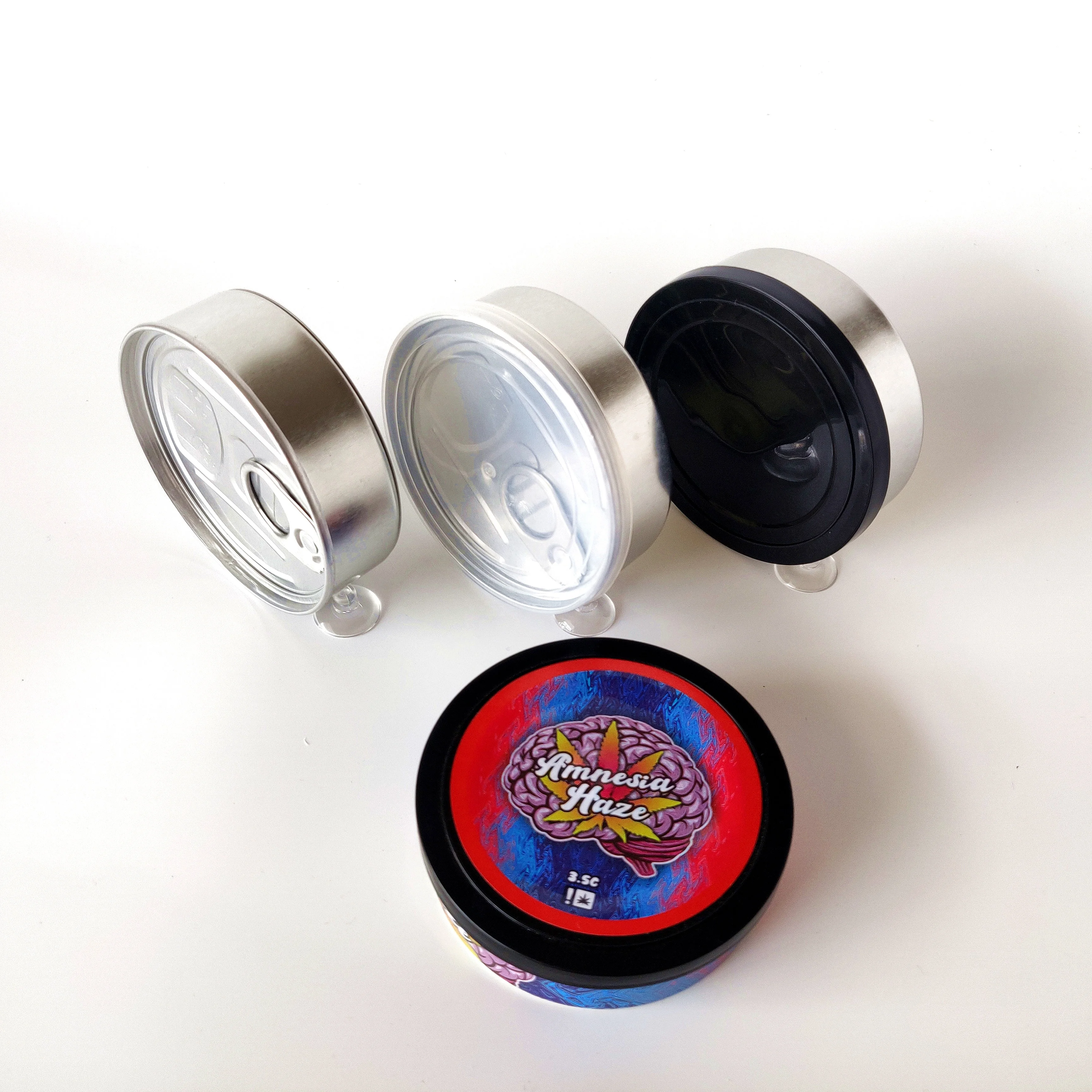 В наличии, прессованные жестяные банки для тунца с брендовыми этикетками и черной или прозрачной крышкой