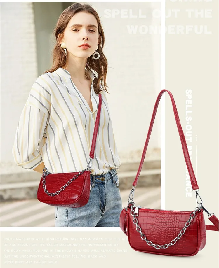 2021 Hot Sale Eco-friendly Genuine Alligator Leather Adjustable Chain Strap Zipper Cute Ladies Mini Shoulder Bags for Women