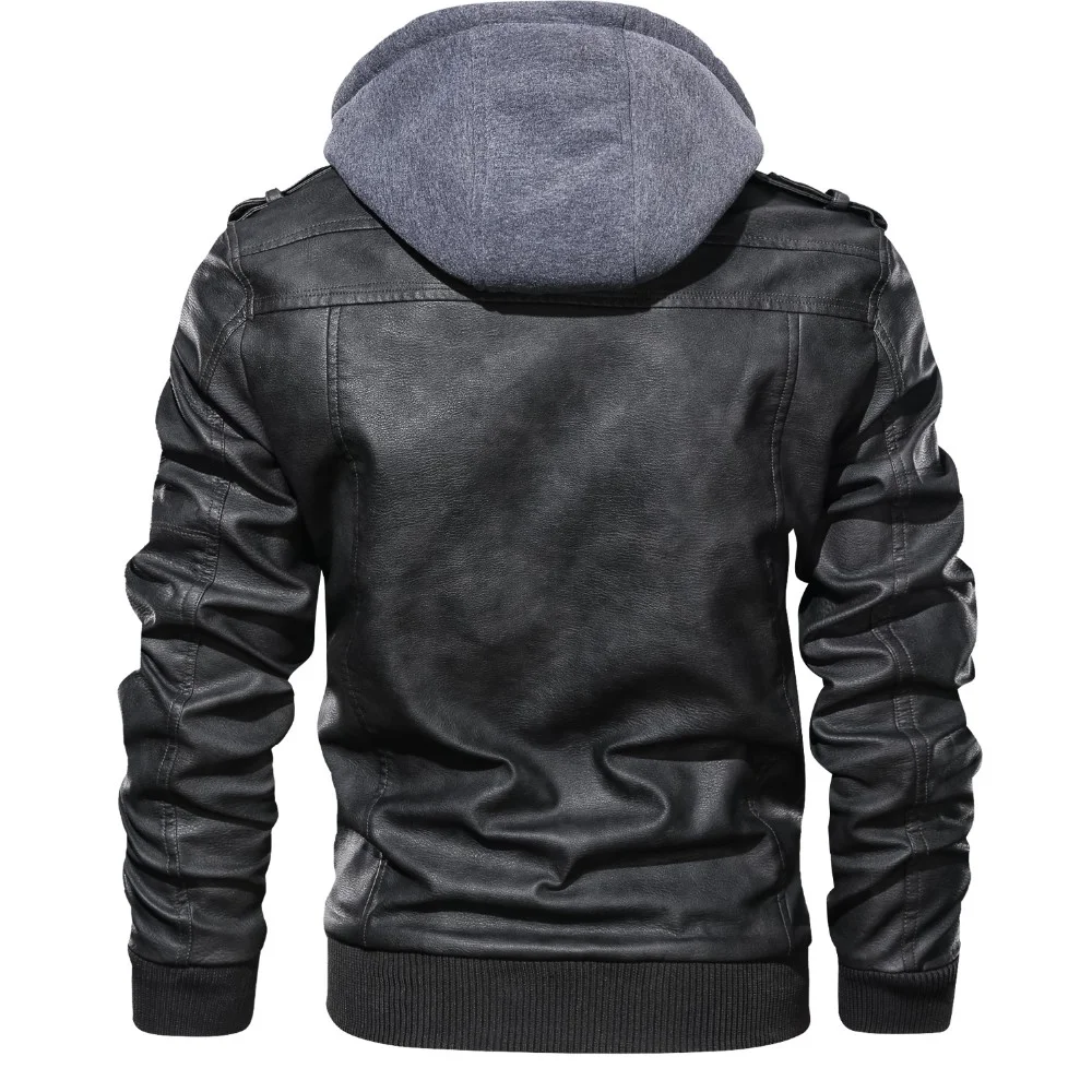Wholesale Fashion Men Racer Motorcycle Pu Leather Jackets Jaqueta De Couro Masculino Hooded Coat Black Brown Leather Jacket