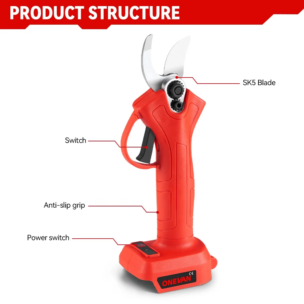 ONEVAN 30MM Brushless Electric Pruning Shear 2 Gear Rechargeable Cordless Pruner Tree Branches Power Tool For Makita 18V Battery