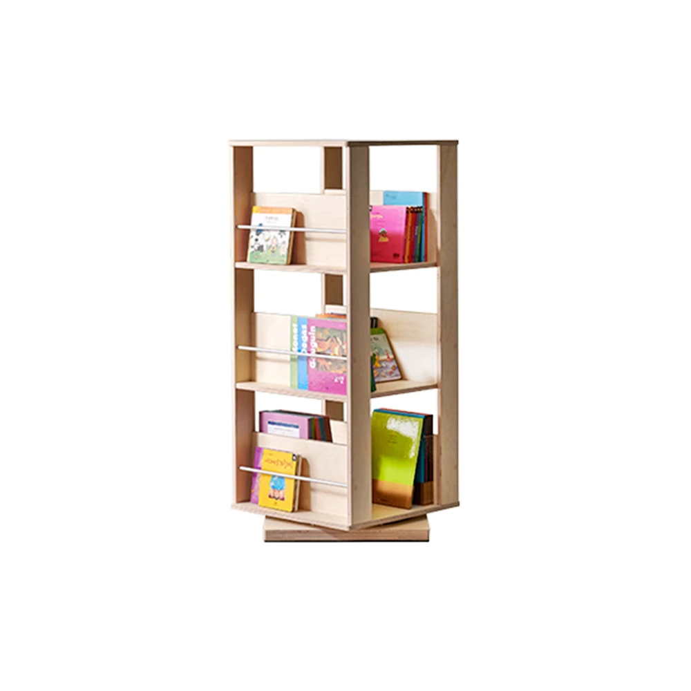 Wooden Family 3 Tiers Square Shape Bookshelf Modern Simple Kids Magazine Wood Rotating Bookcase Home Furniture Bedroom Furniture