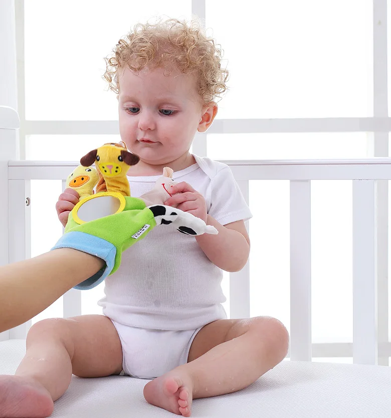 Baby Plush Animal Hand Puppets Soothing Gloves for kids playing