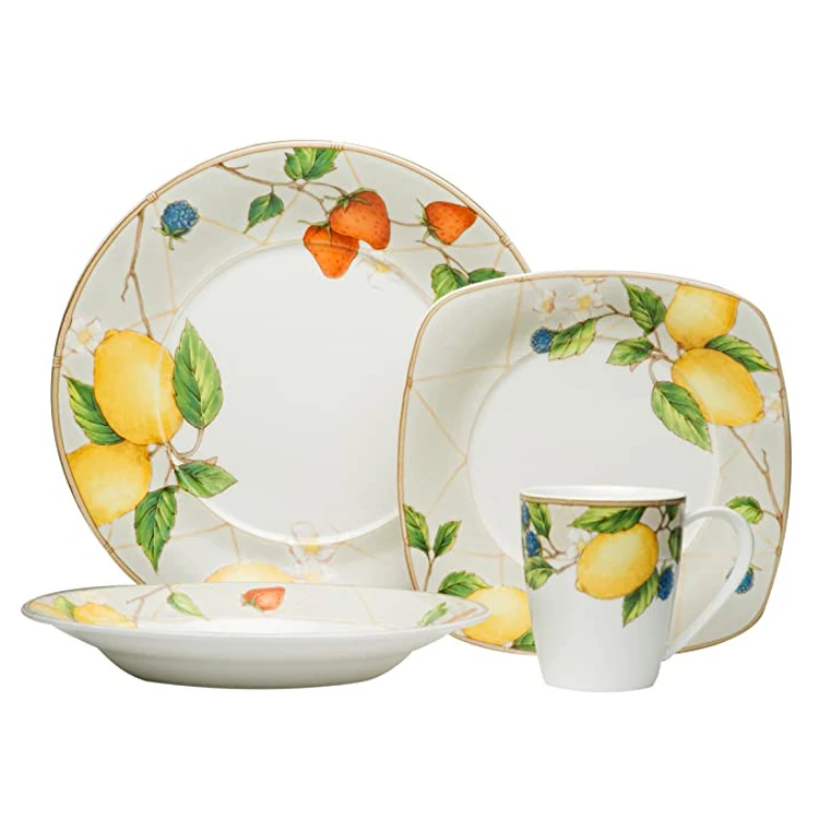 colorful decal Kitchen cute Design porcelain plates sets ceramic dinner dinnerware