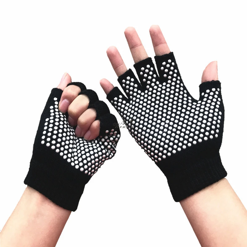 Yoga Gloves Anti Slip Cotton Dew Pointing Plastic Glove Breathable Fitness Yoga Pilates Half Finger Gloves