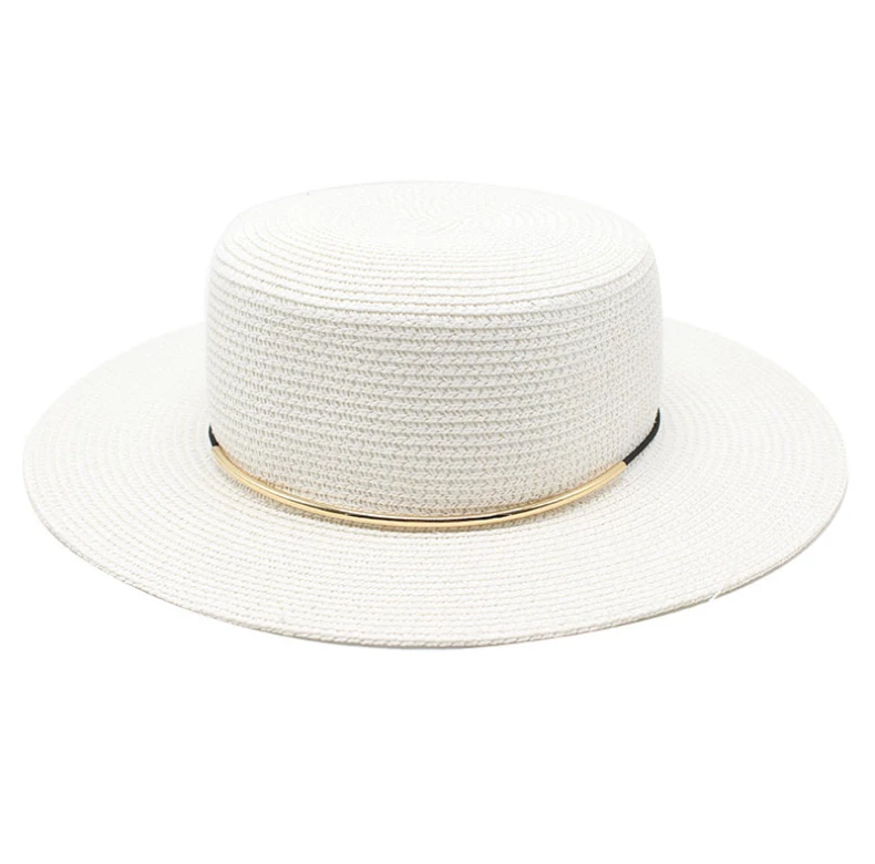  Wholesale Summer Women Straw Wide Brim Custom Color Plain Paper band Beach Panama Fedora