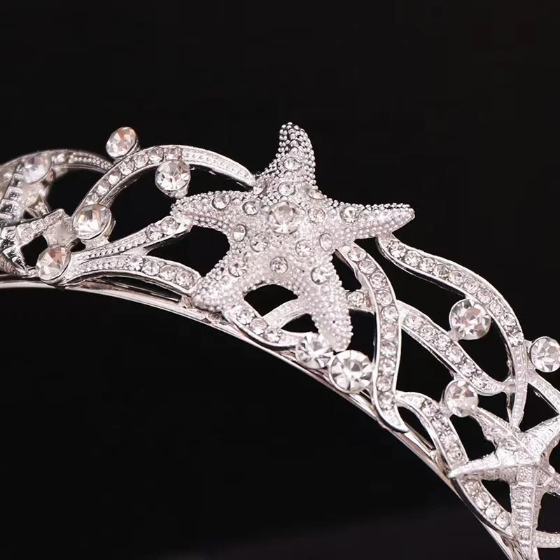 Wholesale Kids Hair Accessories Bridal Starfish Design Rhinestone Pageant Crowns Baby Tiaras