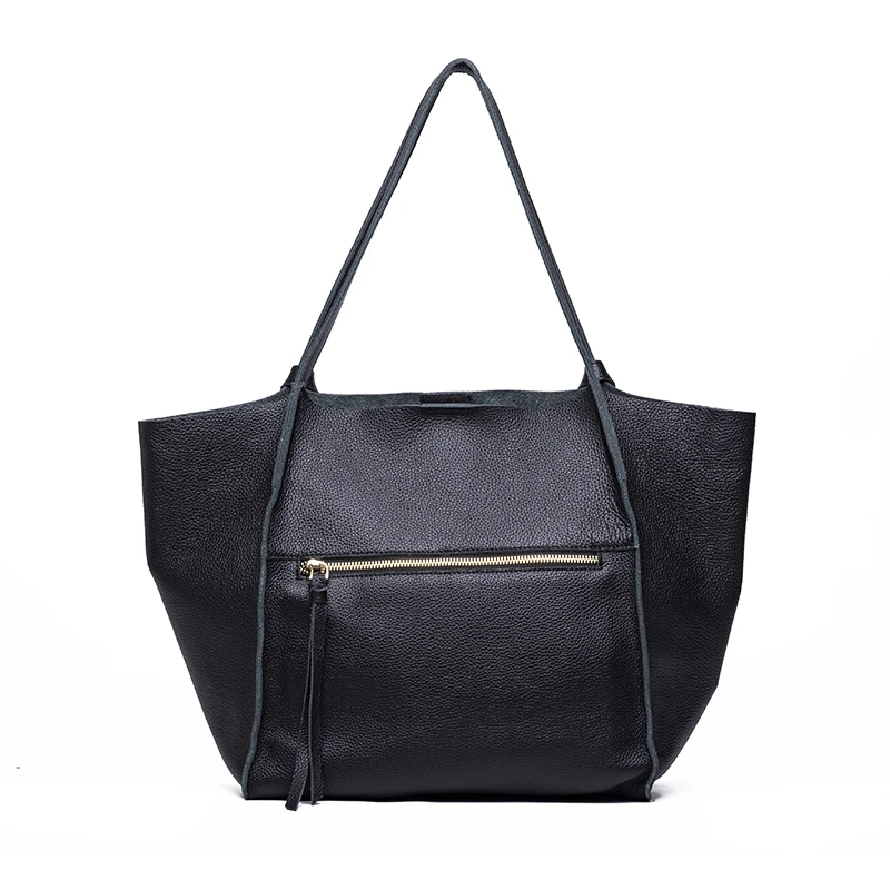 
2019 High Quality Brand Designer Simple 100 Genuine Leather Travel Tote Bag Shopping Handbag for women with zipper pocket 
