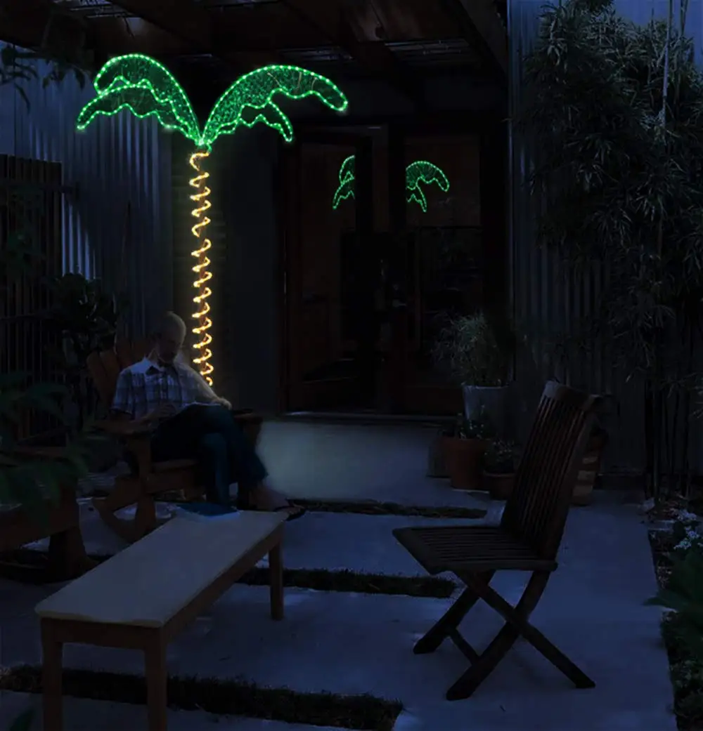 7ft Outdoor DC 30V Green Yellow LED Rope Lighted Garden Lights Palm Trees Design