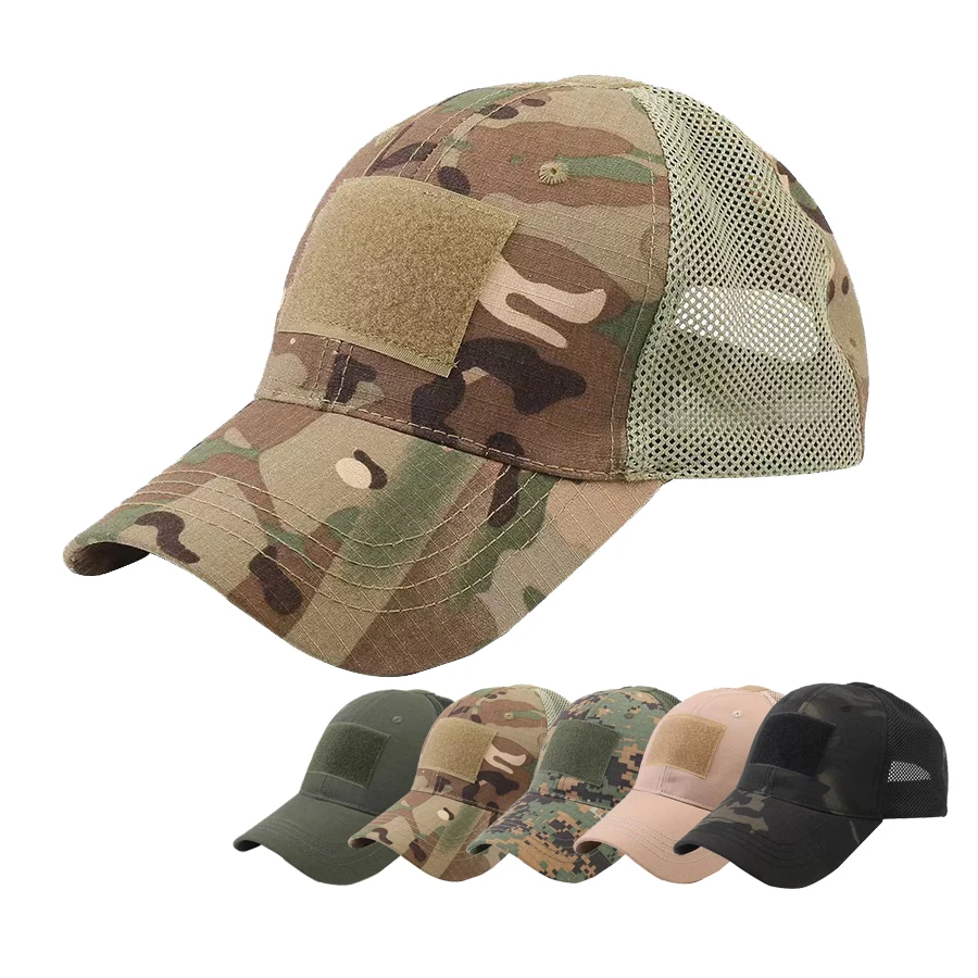 Breathable Rib-Stop Mesh Fabric Duty Tactical Cap for Hiking Hunting Fishing 6Panels Sports Baseball Camouflage Caps