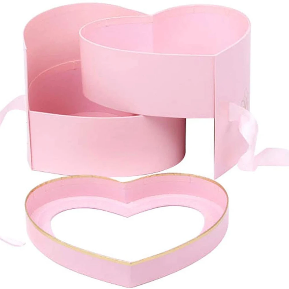INUNION 2-level heart box Valentines Day  Flower Gift Box,Double Layers Rotating Strawberry Heart Shaped Paper Flower Box