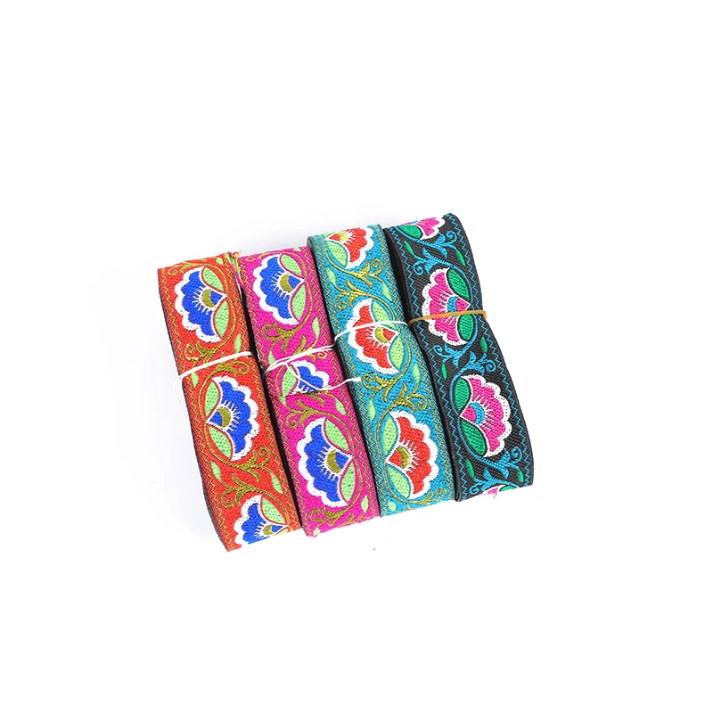 Wholesale 3.3CM colorful maple leaf pattern ethnic Embroidery Ribbon For Dress Decoration jacquard ribbon
