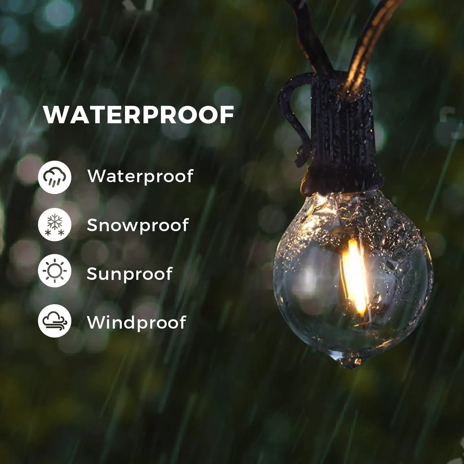Наружные гирлянды в сети 41 фут G40 30 + 3 пластиковых лампочки Водонепроницаемые Круглые лампы для внутреннего сада дома Рождества свадьбы