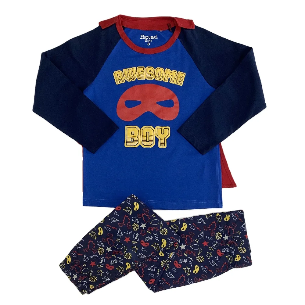 
New Arrival Sleeping Long Sleeve Wear Kids Pajamas Set With Cloak Cartoon Full Print Cotton Pajamas 