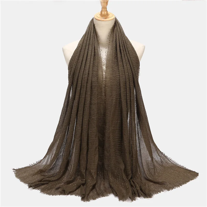 Wholesale Solid Large Soft Cotton Voile Hijab With Stones Muslim Women Crinkle Cotton Beaded Scarves