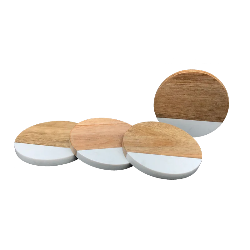 Kitchen Table Decoration Drink Round Acacia Wooden and Marble Coaster