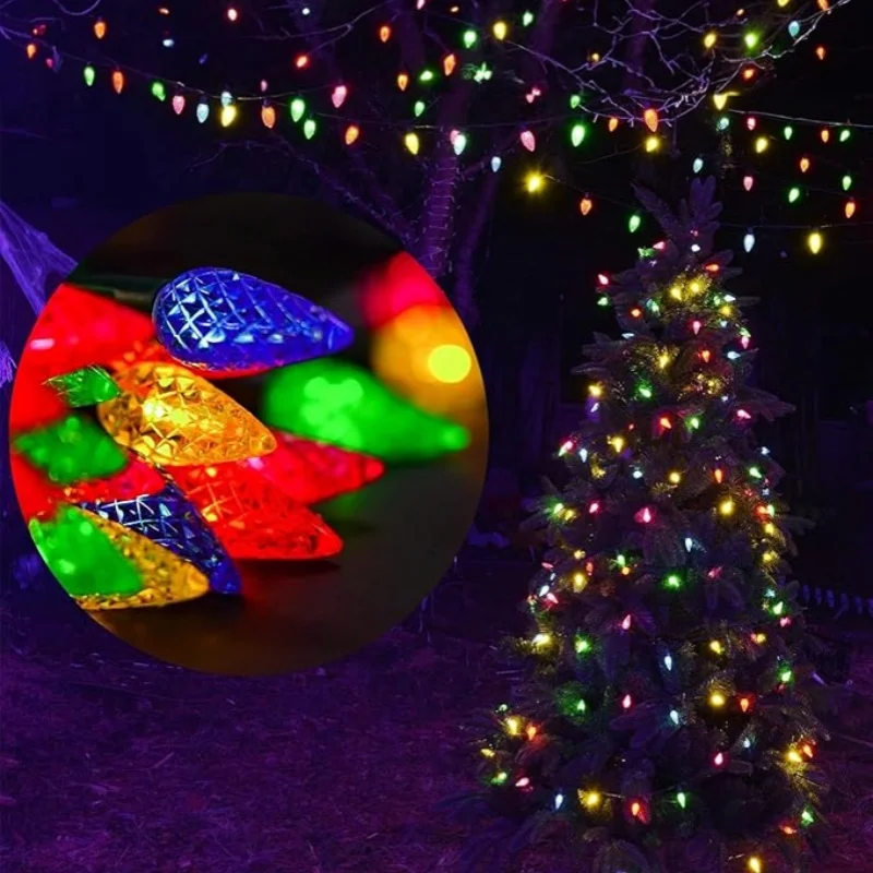 Holiday White Strawberry Lights Faceted Cut Crystal LED Christmas Light Green Wire High Waterproof C6 Outdoor String Lights