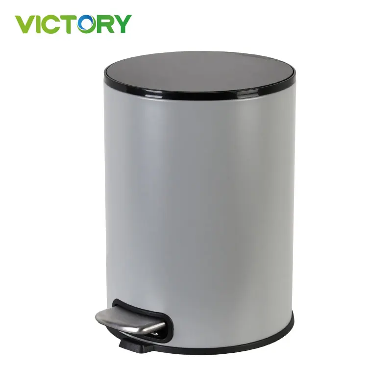 5L Grey Bathroom Pedal Shape Removable Inner Bucket With Trash Bag Hole Garbage Bins With Plastic Lid