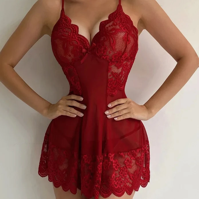 Sexy Erotic Lingerie Front Closure Babydoll Nightdress Thong Set Attractive Sleepwear Night Dress Robe sexy lingerie for women