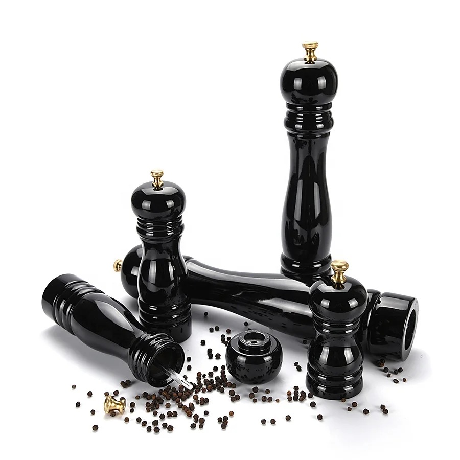 Classic Black Painting 5 Different Sizes Model Manual Adjustment Natural Rubber Wood Pepper Grinder