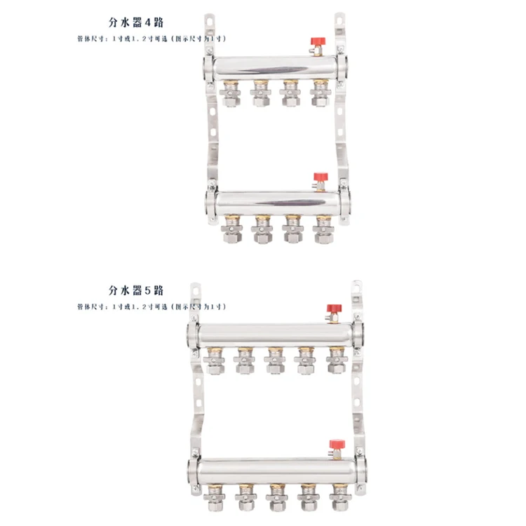 SANIPRO OEM ODM 2 to 12 Ports Stainless Steel Water Separator Radiant Underfloor Heating Water Distribution Manifold Set
